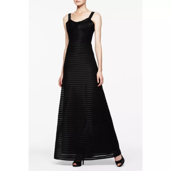 BCBGMaxAzria Black Gown Maxi Structured Satin‎ Gown Size 6 Prom Homecoming Mesh - Picture 1 of 17